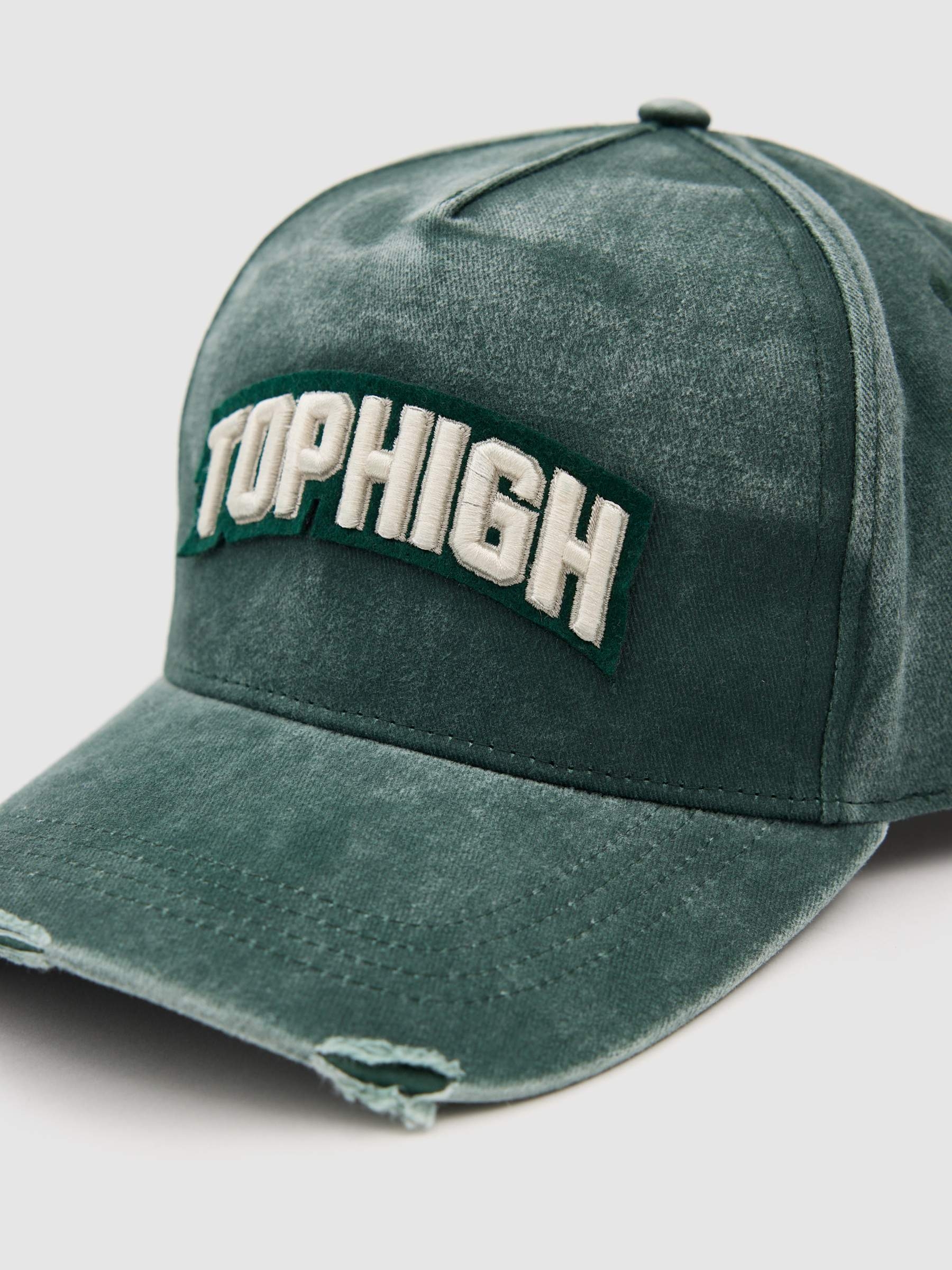 Gorra baseball Tophigh desgastada verde vista lateral frontal 45º