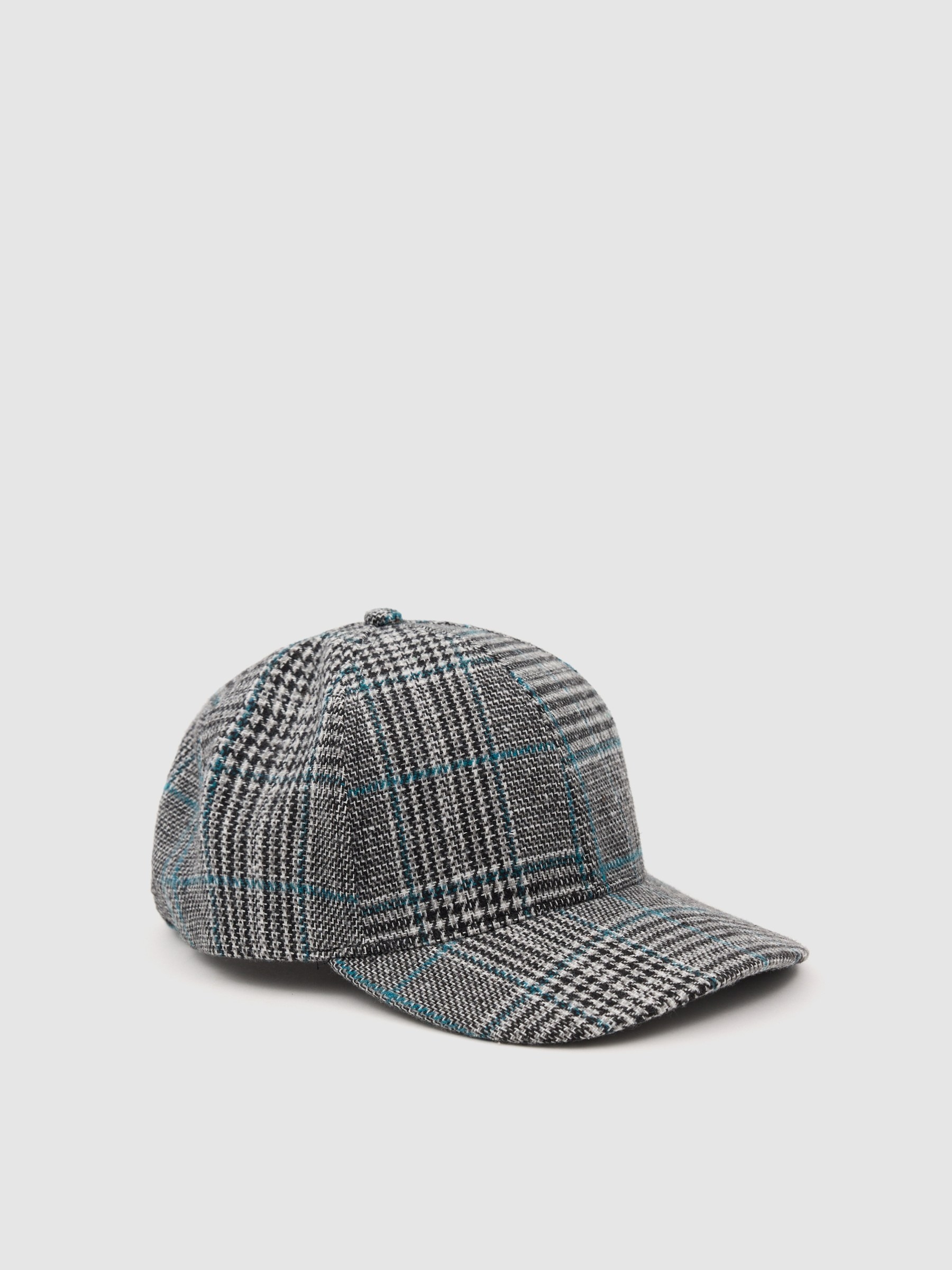 Gorra baseball cuadros gris vista lateral frontal 45º