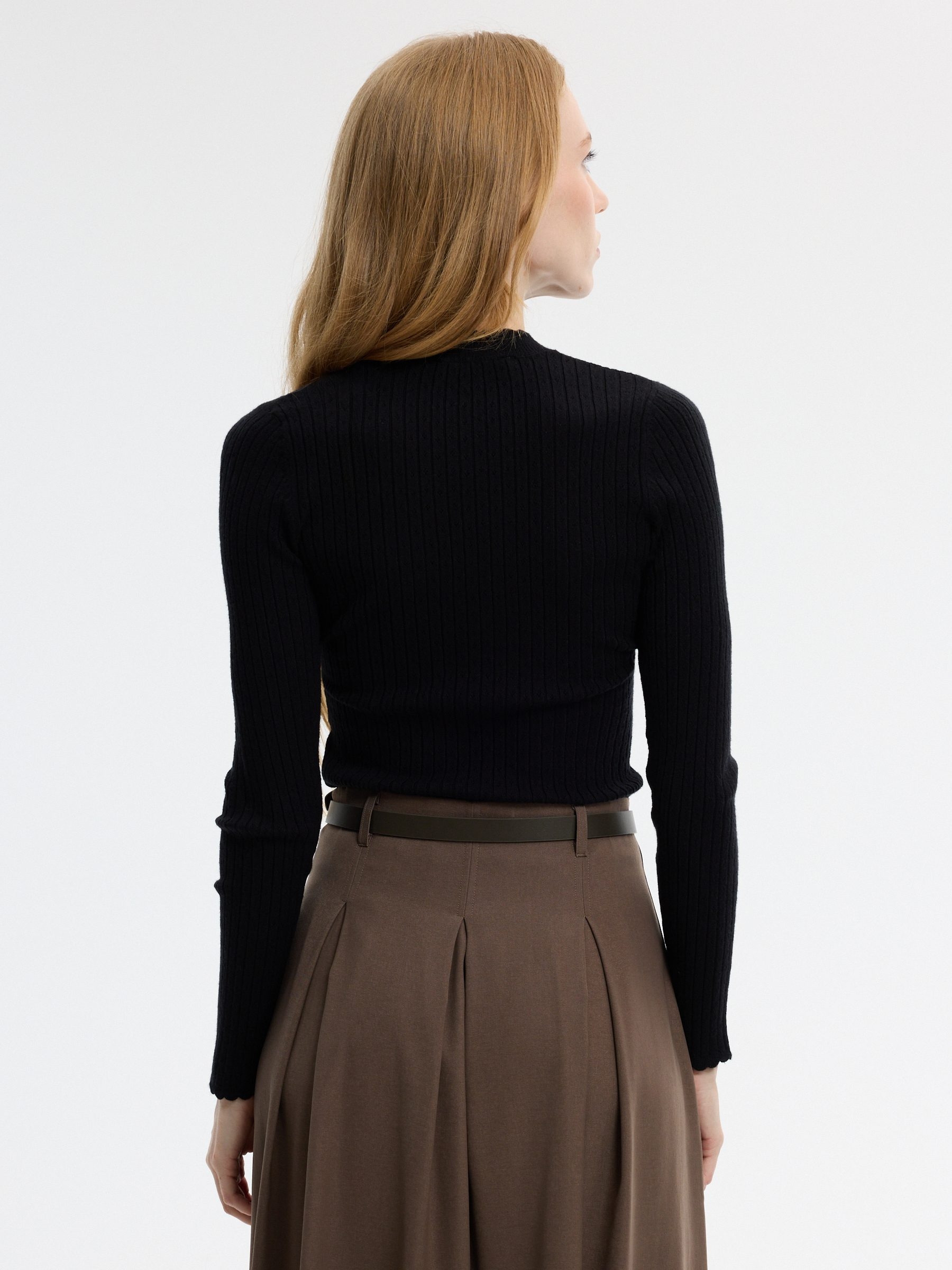  Jersey calado cuello redondo slim negro vista frontal