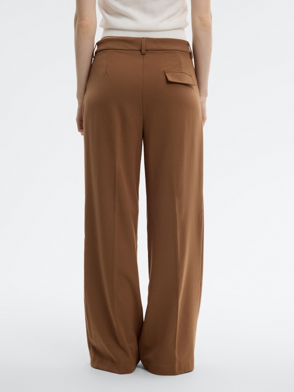 Double-pleat palazzo pants brown middle back view