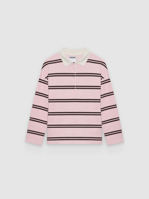  Moletom polo felpa listras rosa claro vista frontal