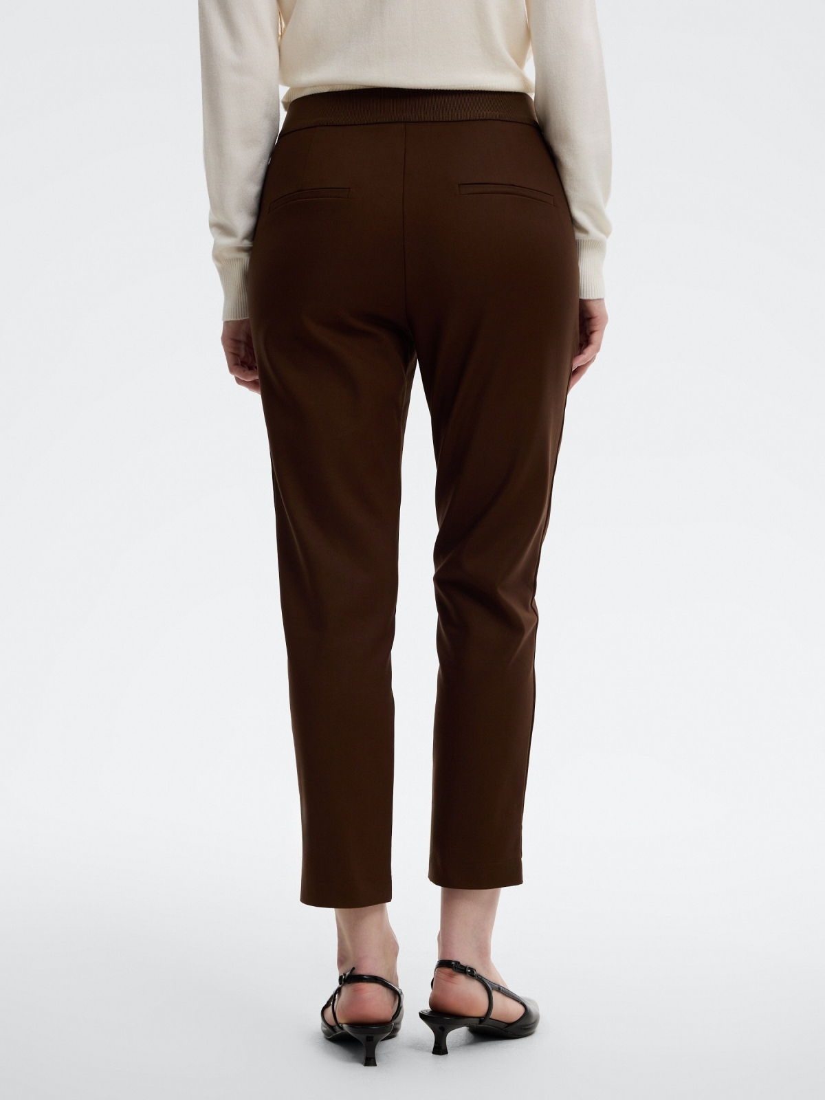 Slim pleated mid-rise pants taupe middle back view