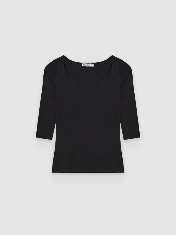  T-shirt básica com corações preto vista frontal