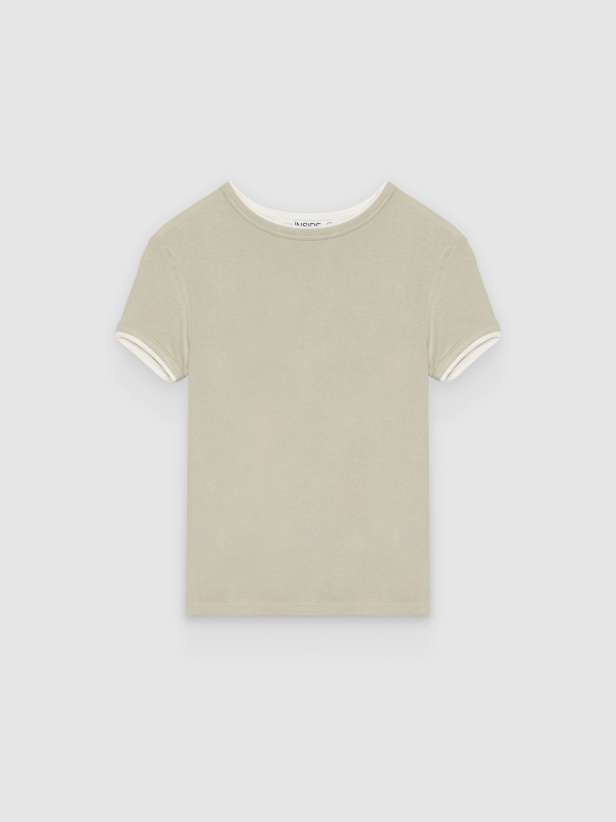 %Pto% Camiseta doble manga slim viscosa verde grisáceo vista frontal