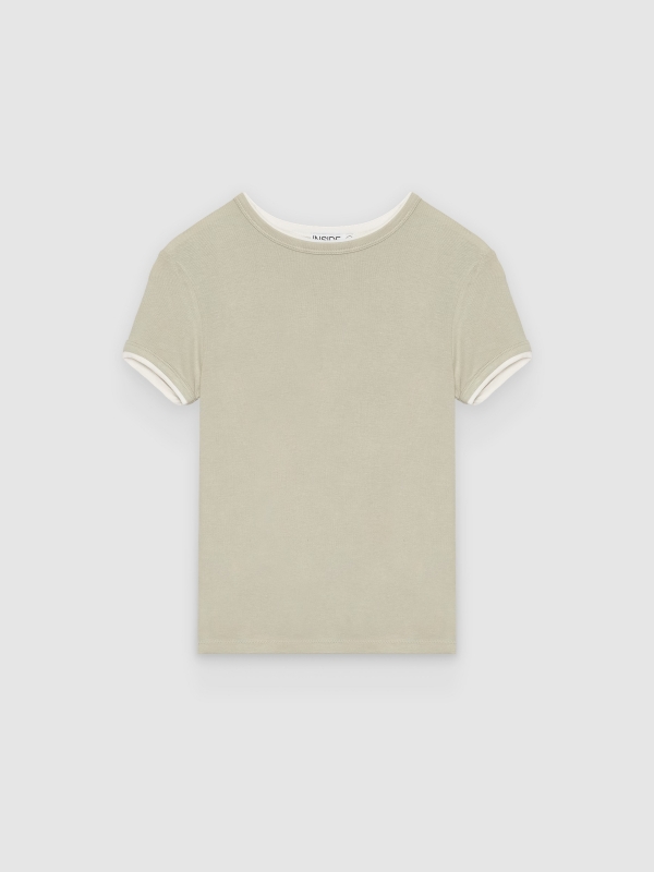  Slim viscose double-sleeve T-shirt greyish green front view