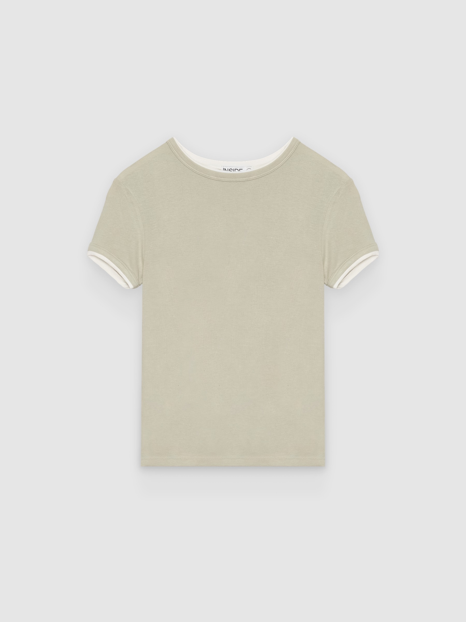 Slim viscose double-sleeve T-shirt greyish green middle front view