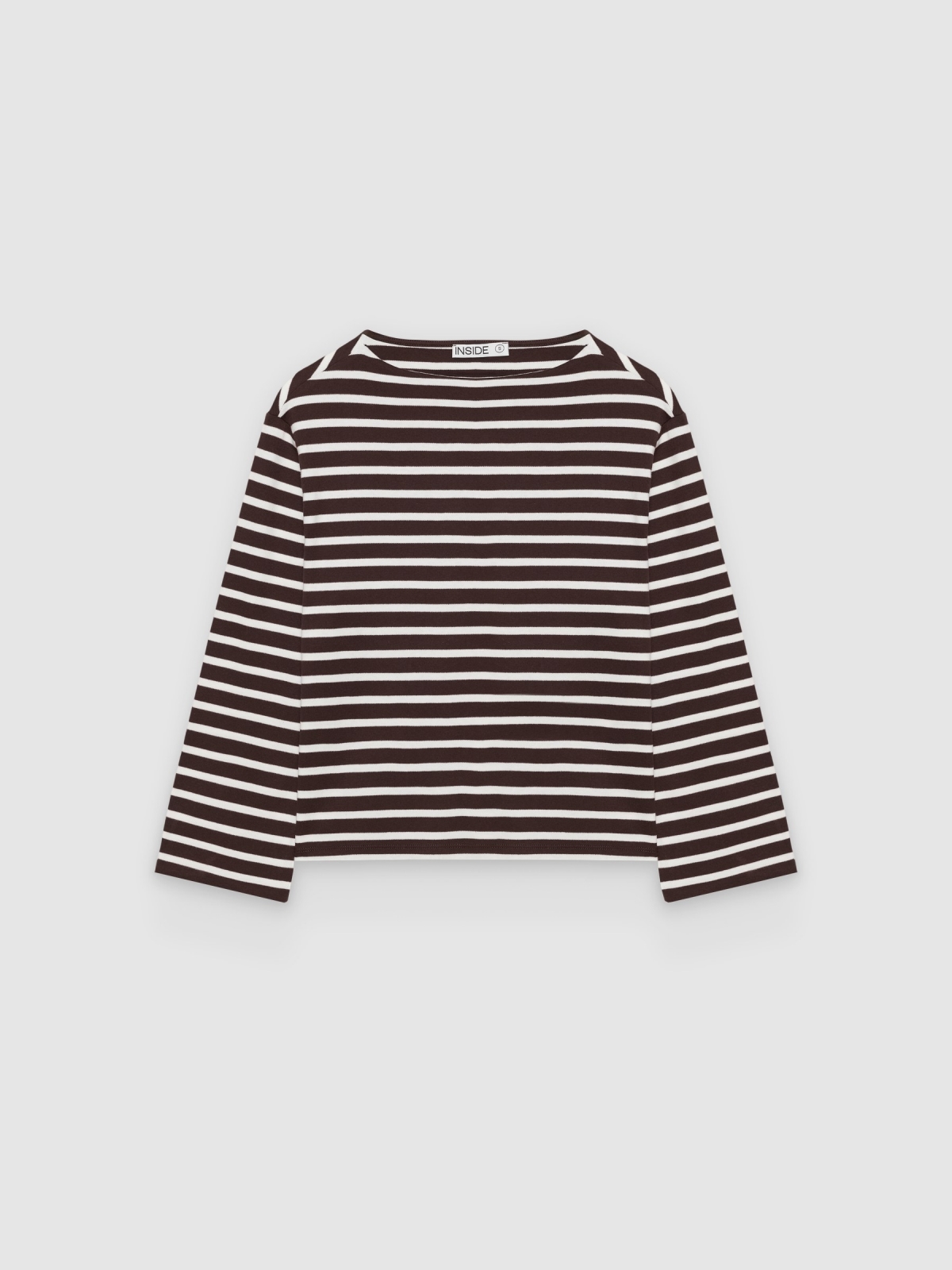 %Pto% Basic long-sleeved striped T-shirt chocolate front view