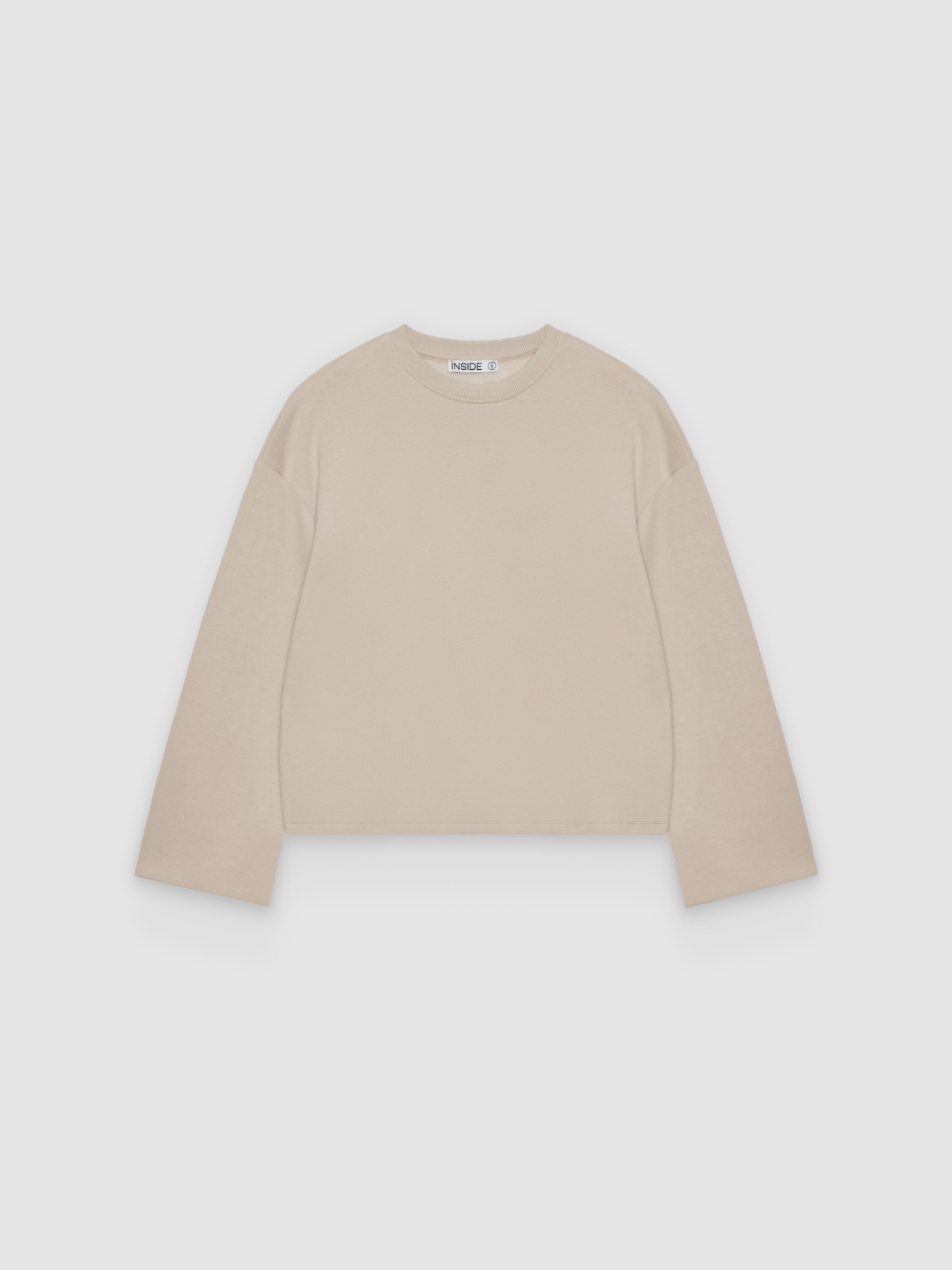 %Pto% Sudadera básica felpa cuello redondo beige vista frontal