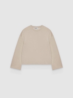 %Pto% Sudadera básica felpa cuello redondo beige vista frontal