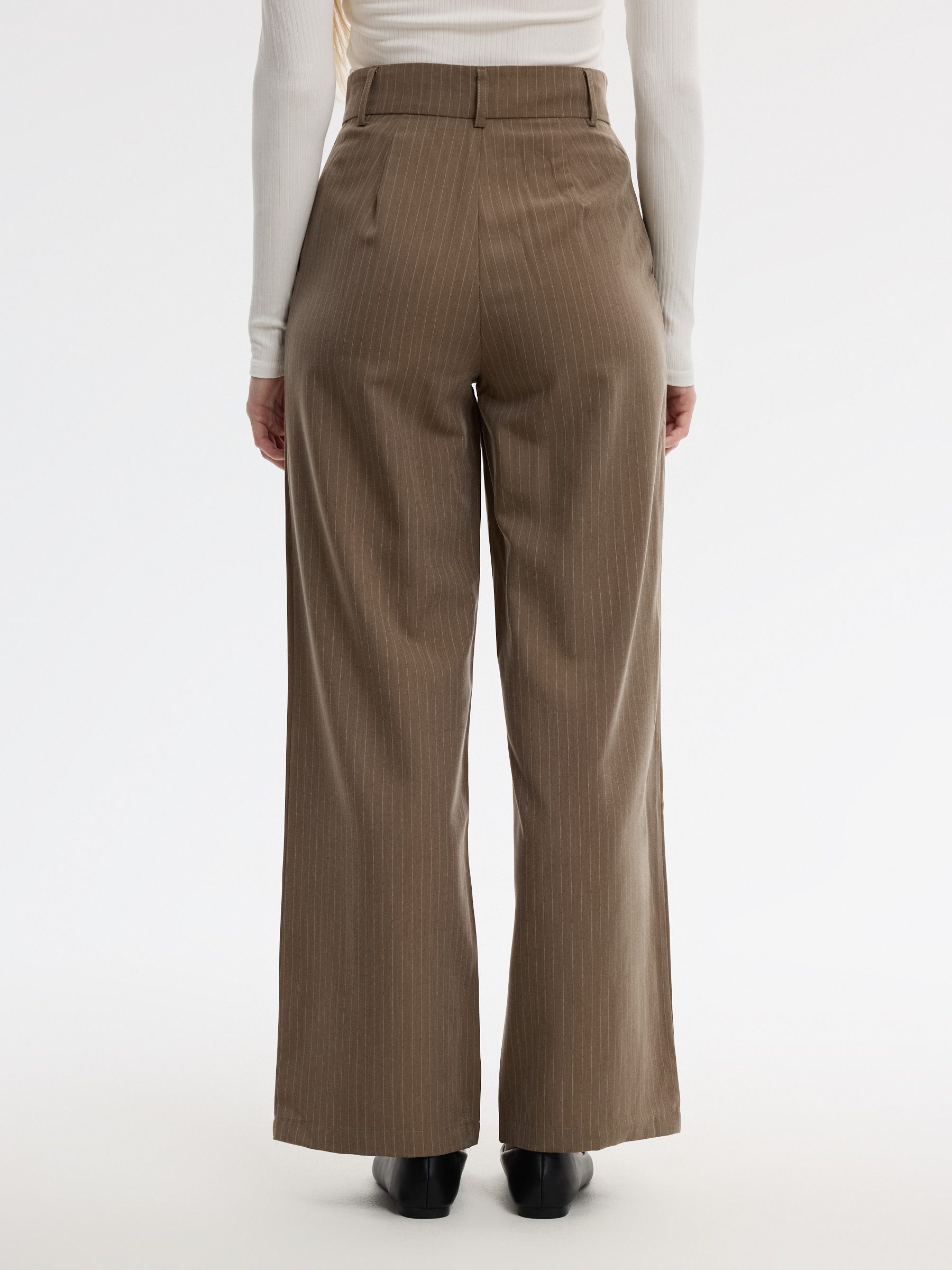 Straight-leg striped mid-rise pants taupe front view