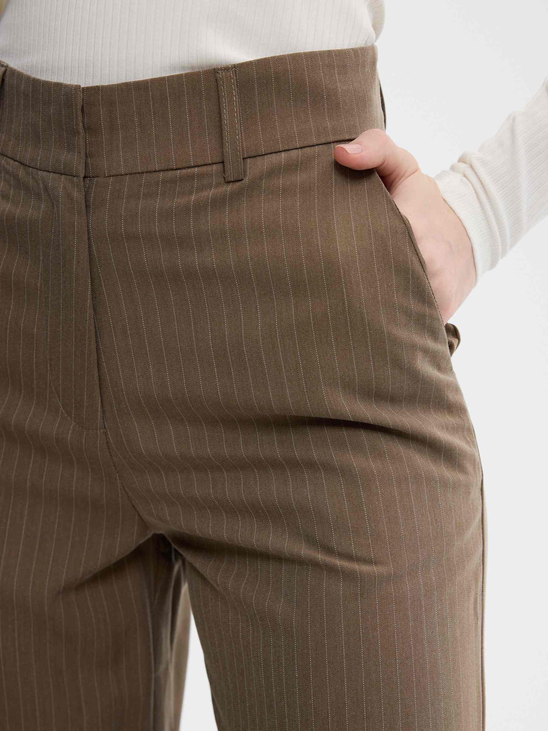 Straight-leg striped mid-rise pants taupe front view
