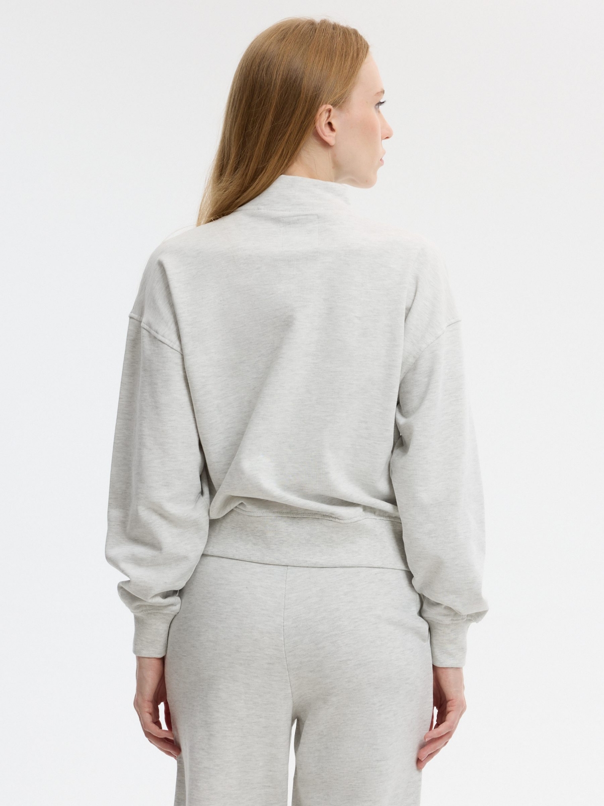 Sudadera básica perkins con cremallera melange claro vista media trasera