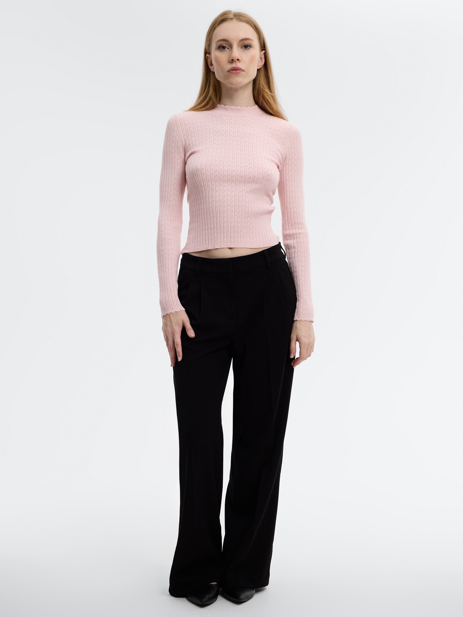 Double-pleat palazzo pants black front view