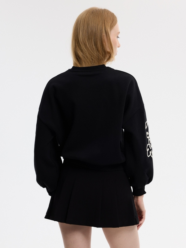 Embroidered oversized balloon-sleeve sweatshirt black middle back view