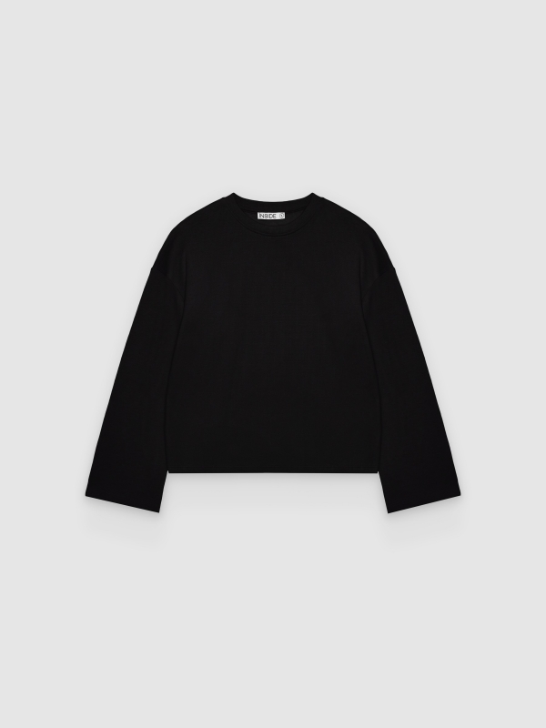  Basic crew neck fleece sweatshirt black front view