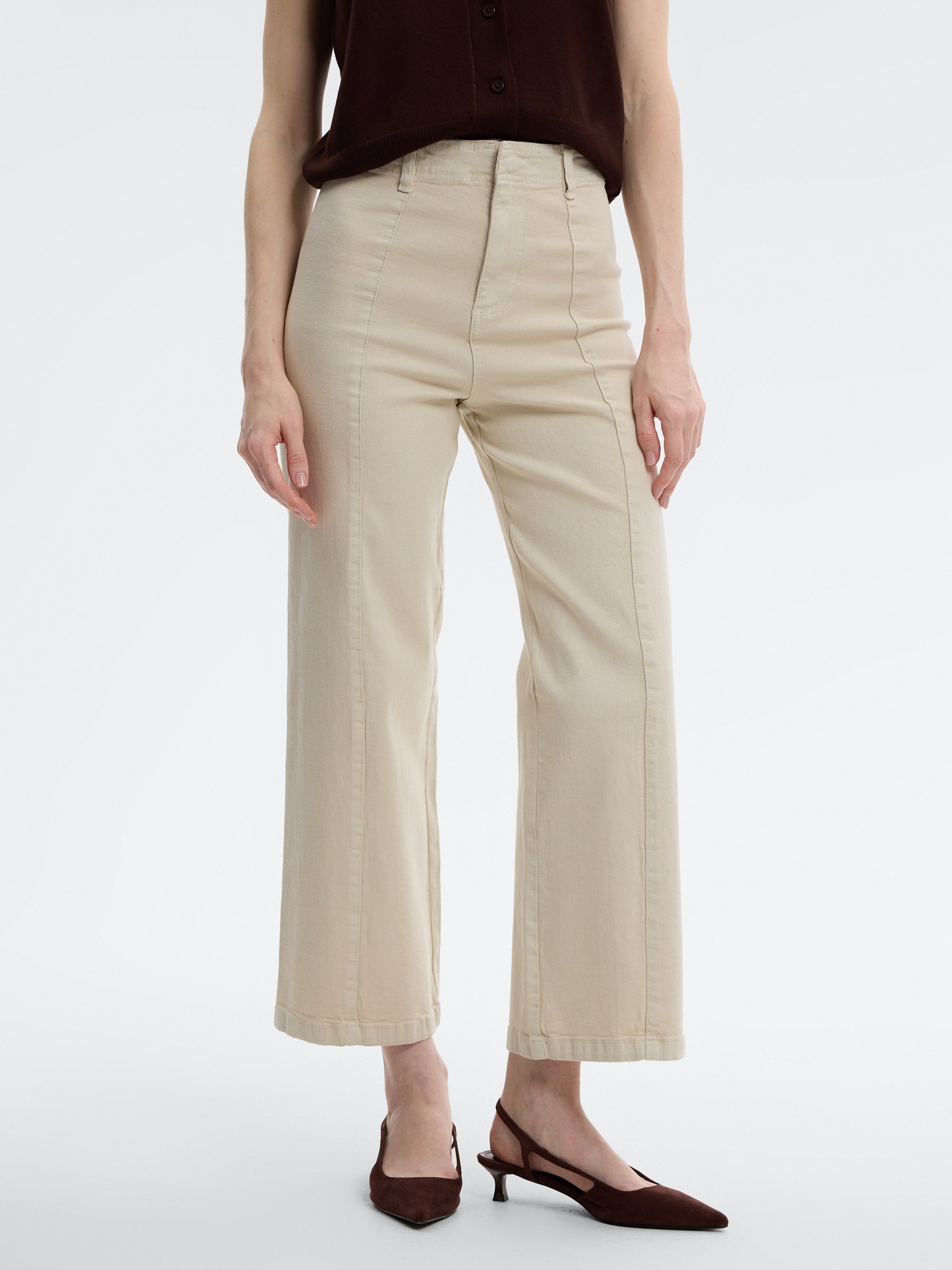 High-waisted culotte pants sand front view