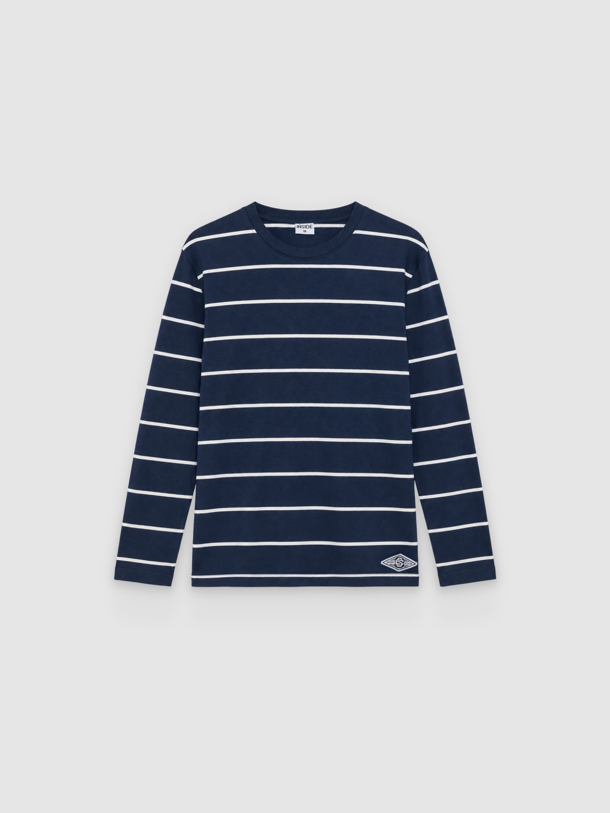 %Pto% Camiseta de manga longa listrada azul marinho vista frontal