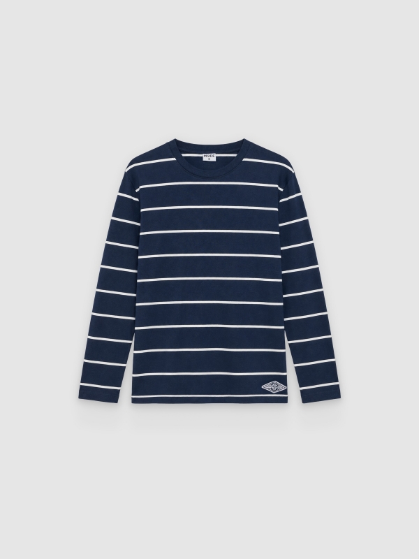  Long-sleeve striped T-shirt navy front view