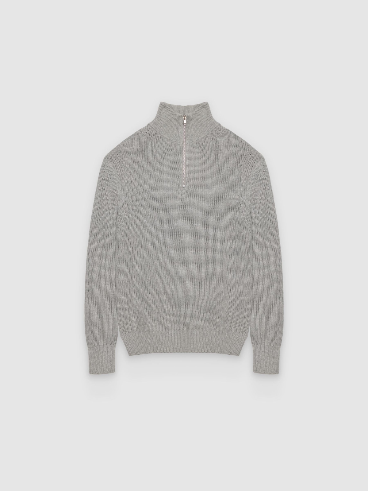 %Pto% Pearl-knit sweater with zipper melange grey front view