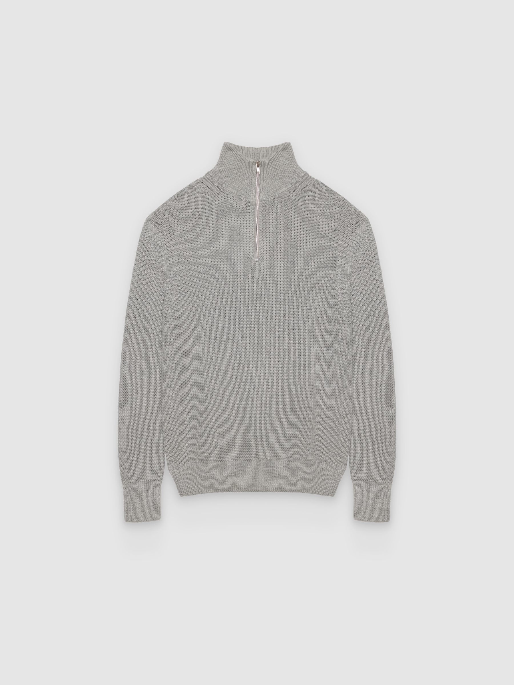  Pearl-knit sweater with zipper melange grey front view