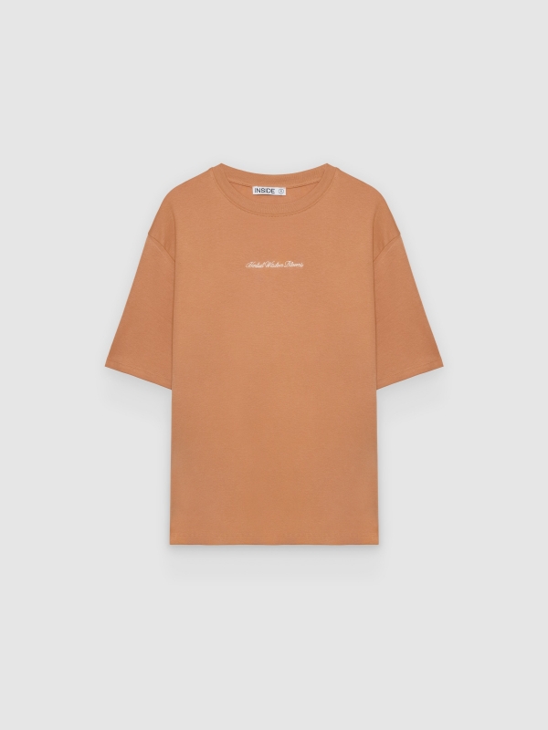  Oversized cotton t-shirt text earth brown front view