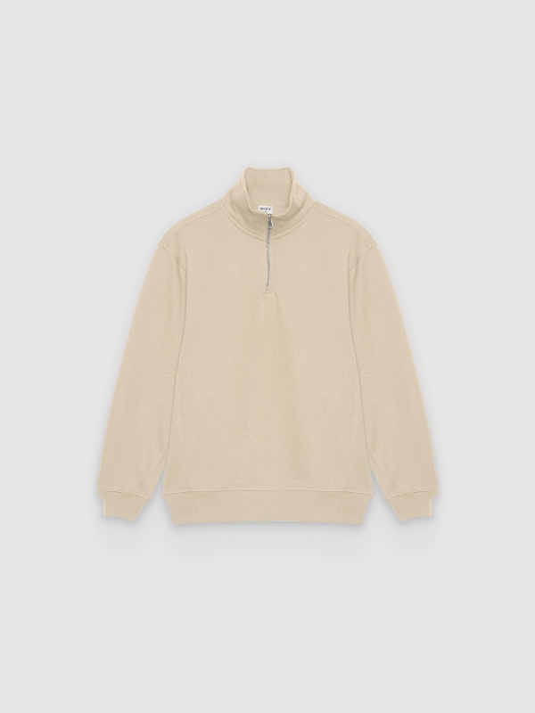  Plain zip-up mock-neck sweatshirt raw front view