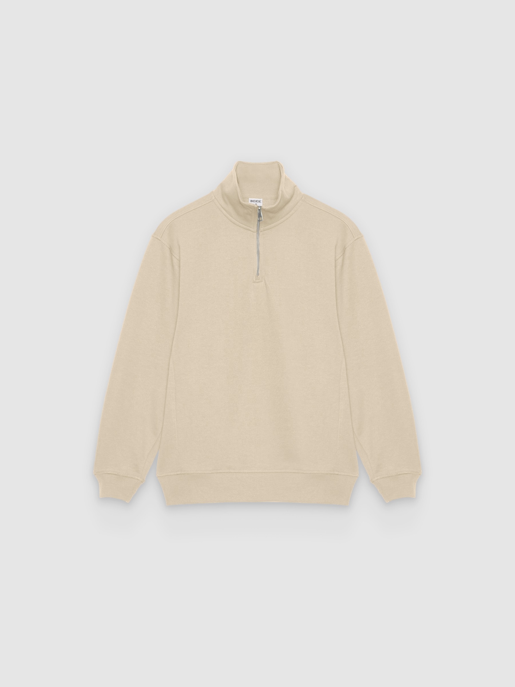  Plain zip-up mock-neck sweatshirt raw front view