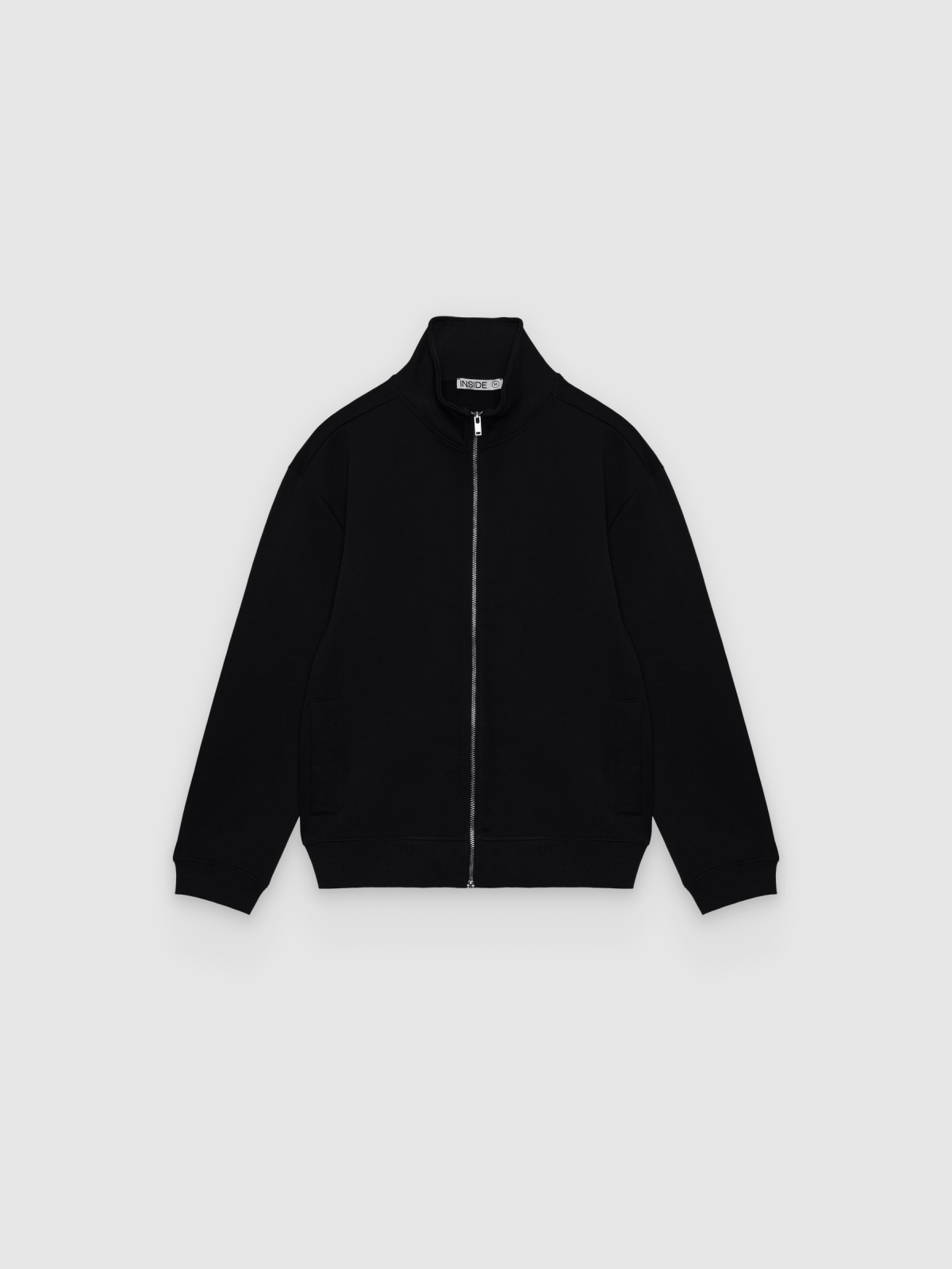%Pto% Ribbed zip-up high-neck jacket black front view