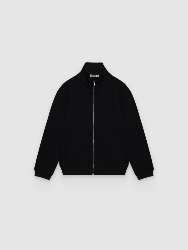 Ribbed zip-up high-neck jacket black front view