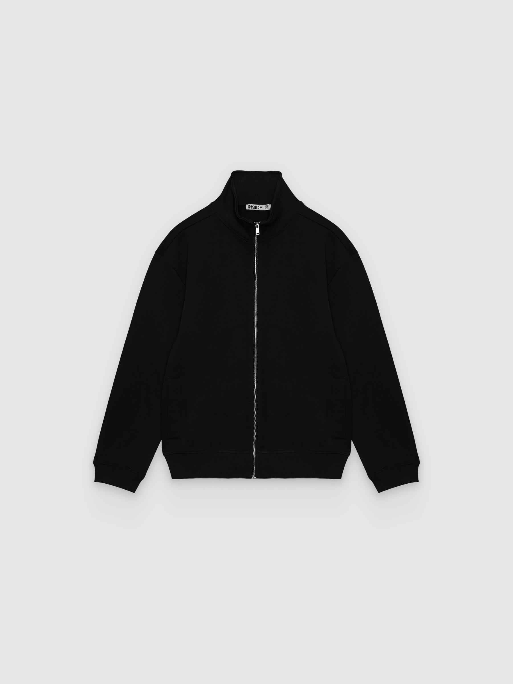  Ribbed zip-up high-neck jacket black front view
