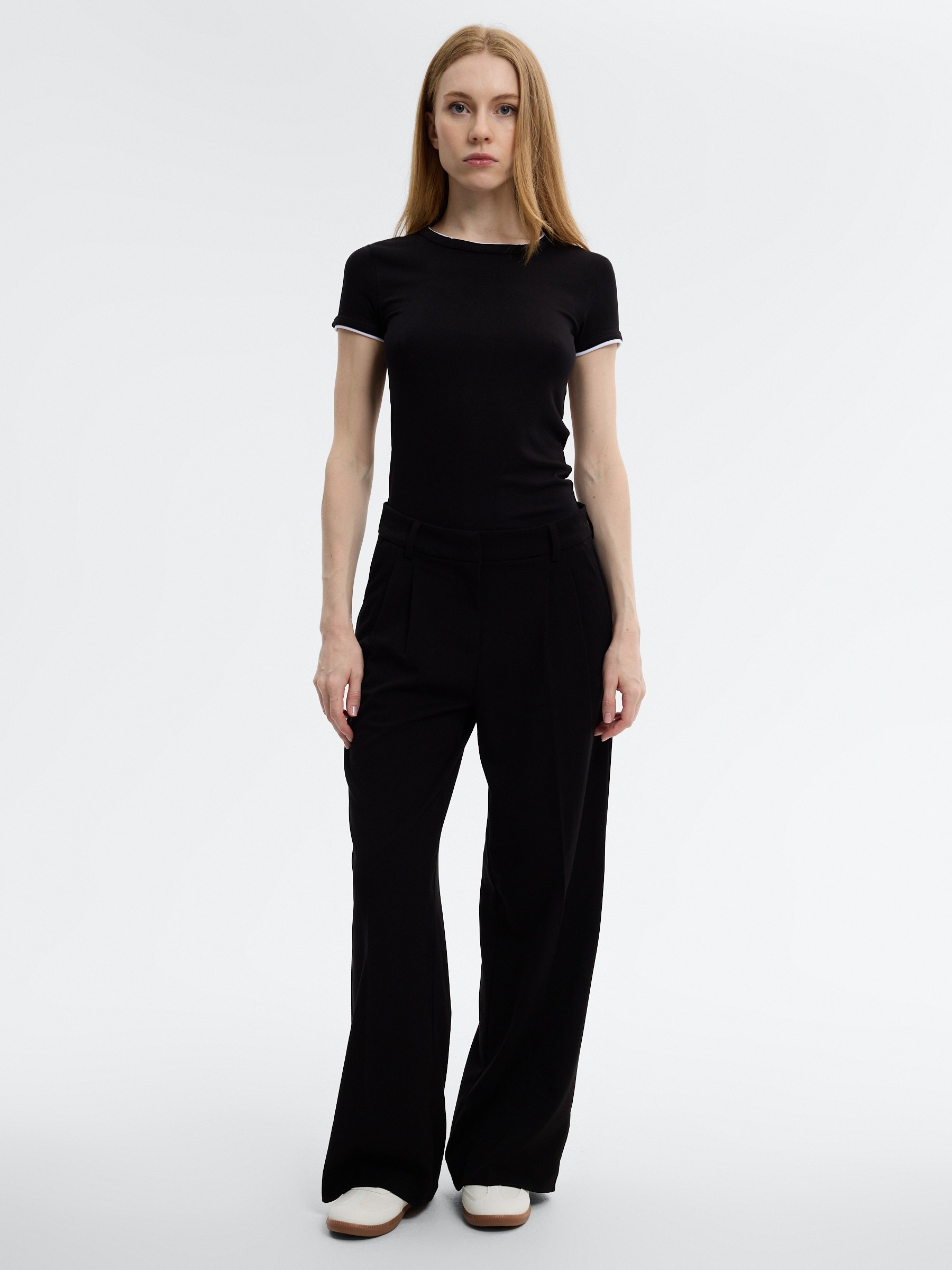 Slim viscose double-sleeve T-shirt black middle front view