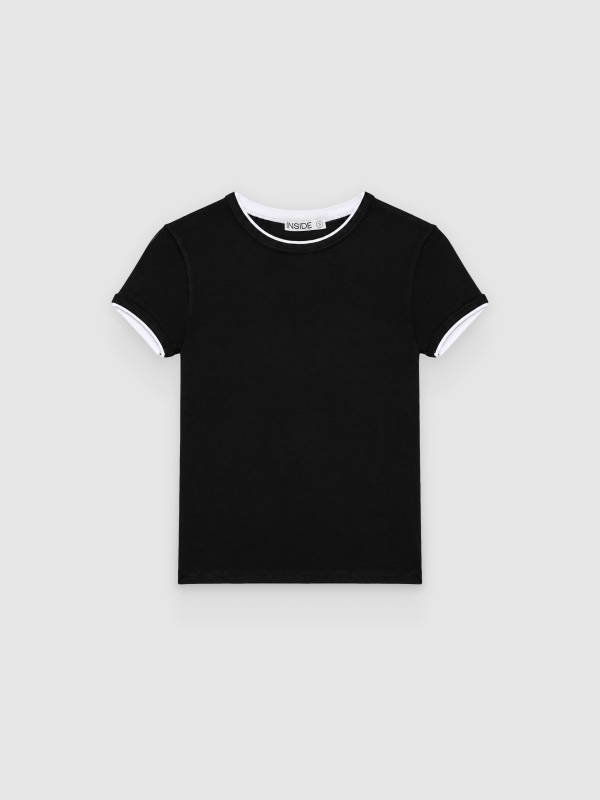  Slim viscose double-sleeve T-shirt black front view