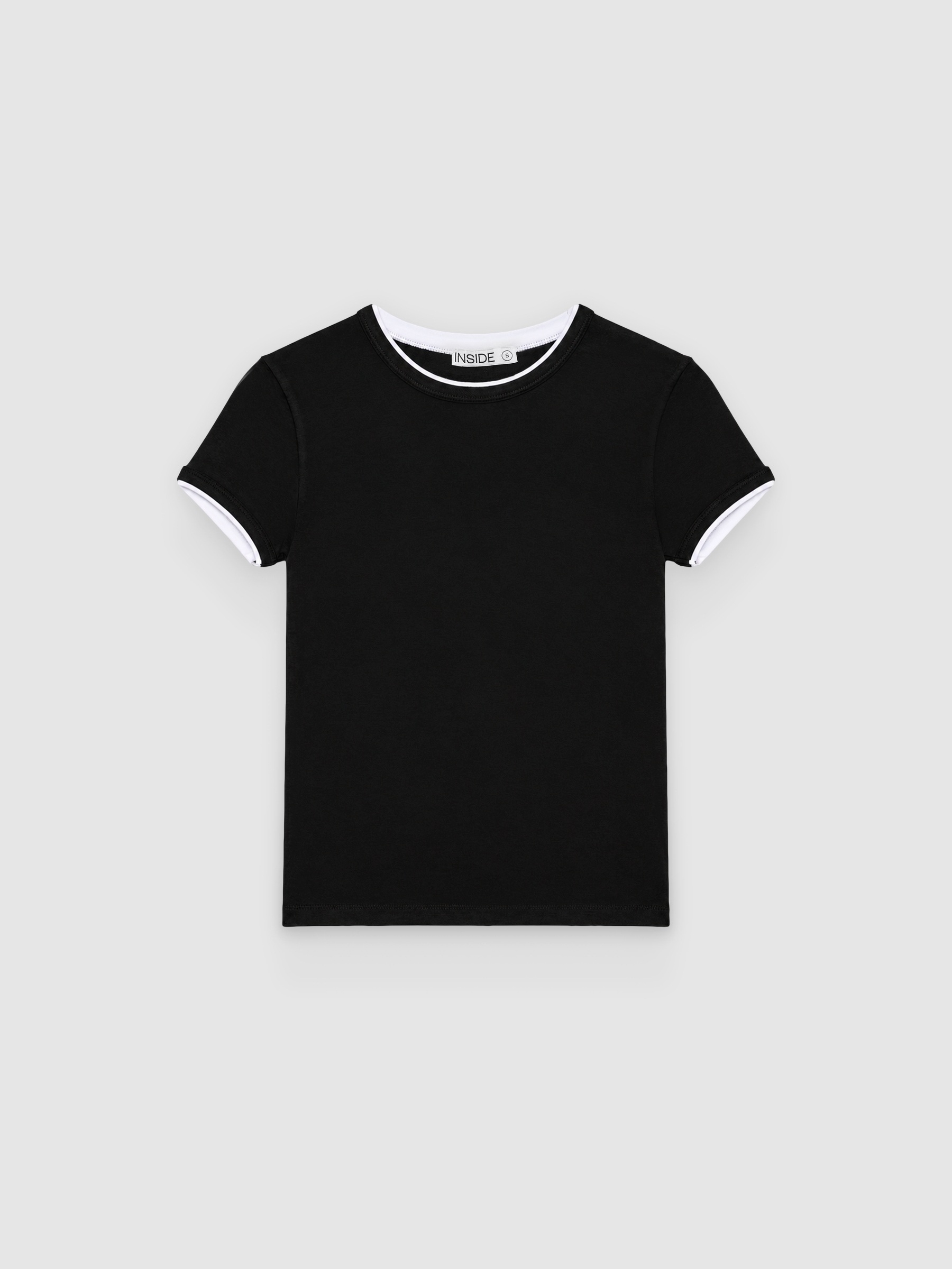 Camiseta doble manga slim viscosa negro vista media frontal