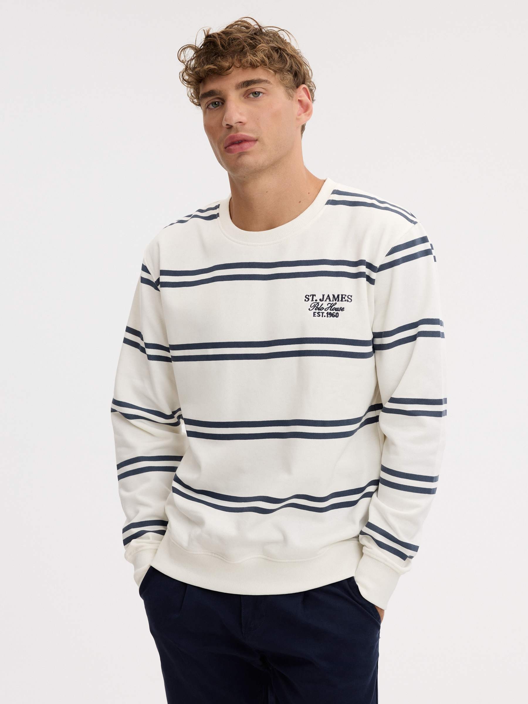 Sudadera rayas felpa oversized crudo vista media frontal