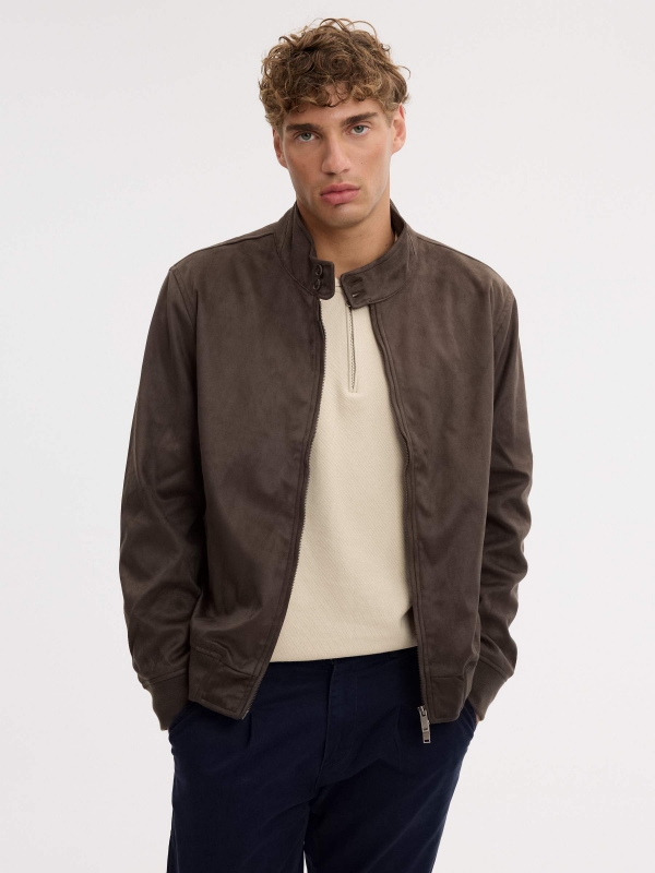 Quilted suede jacket brown middle front view