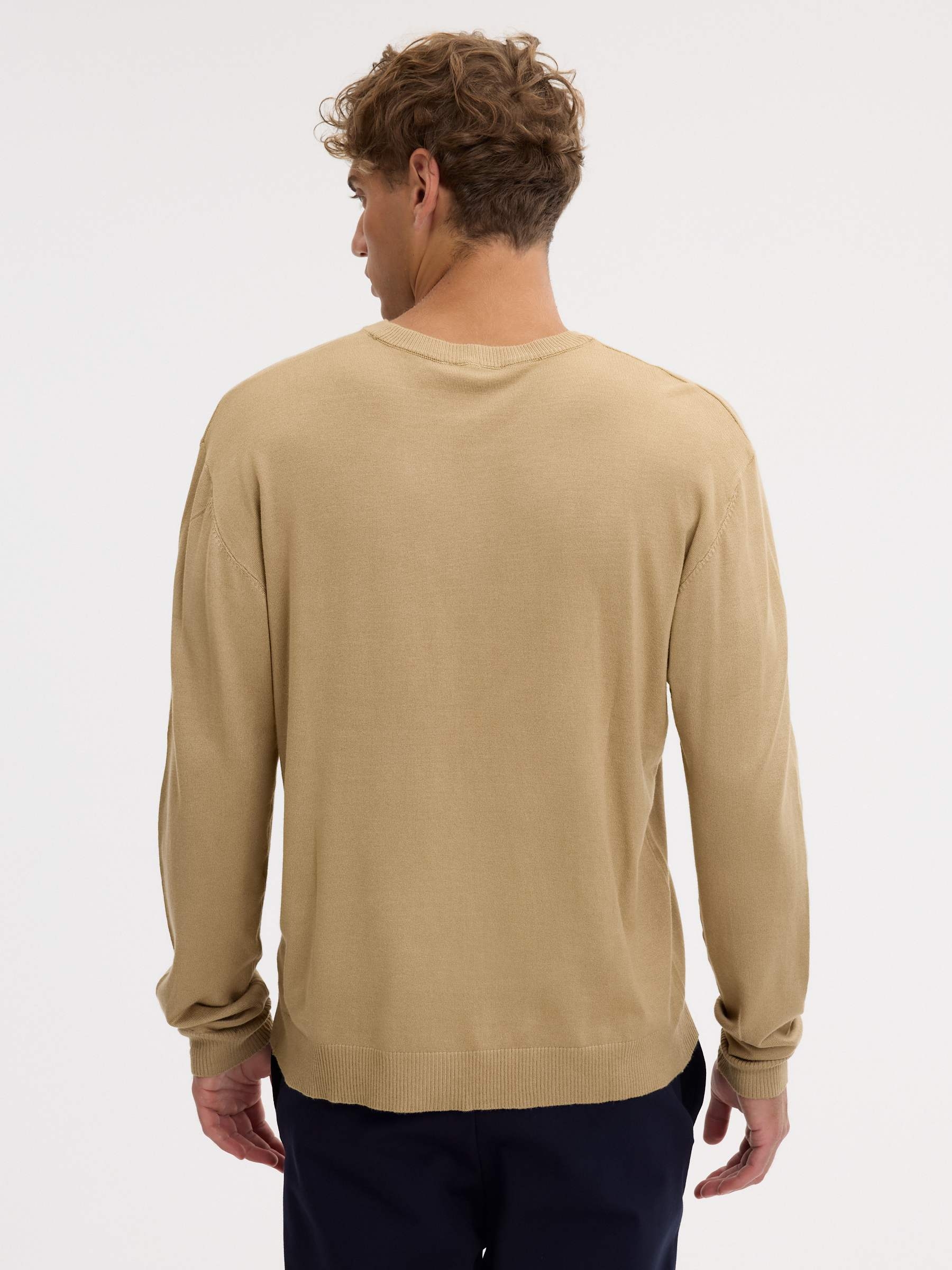 Plain knit jersey crew neck beige middle front view