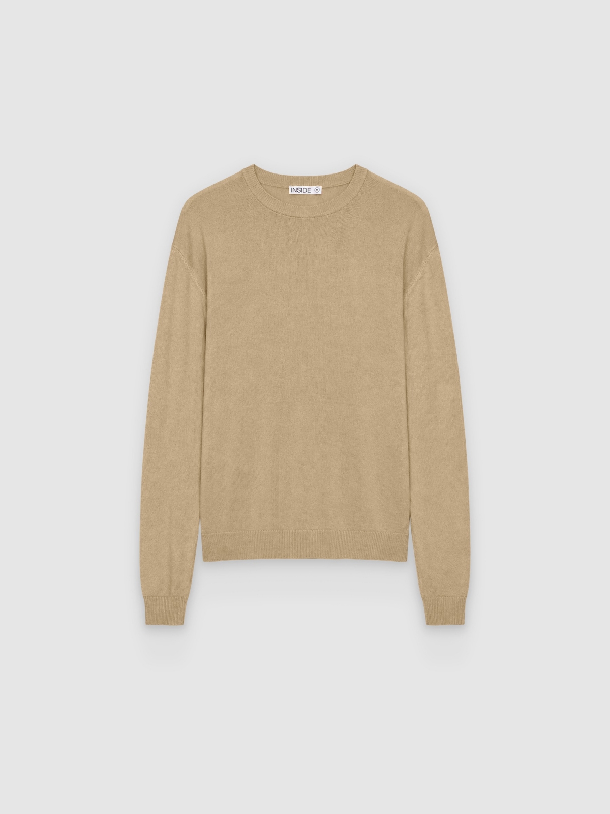 %Pto% Plain knit jersey crew neck beige front view