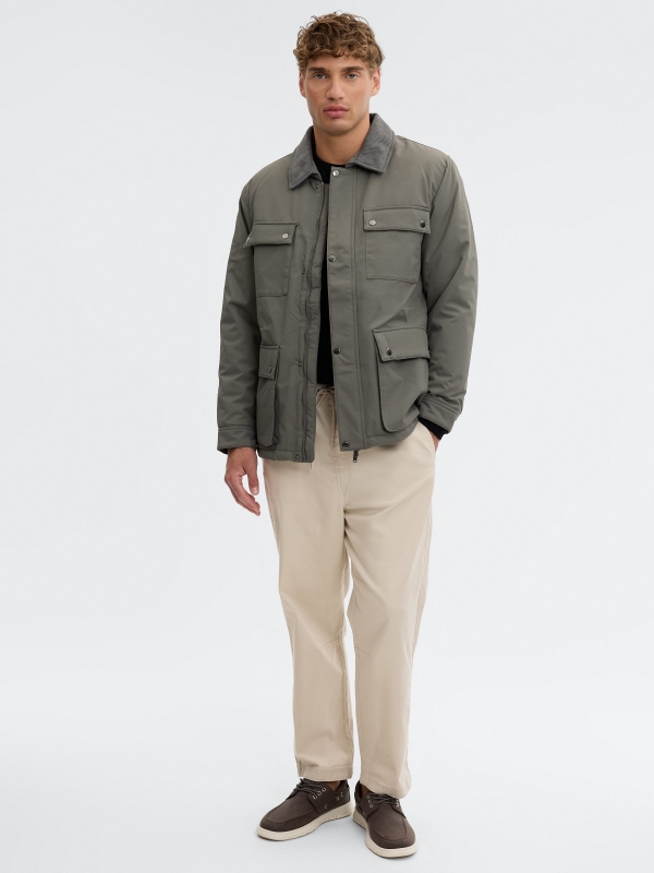 Quilted jacket khaki front view