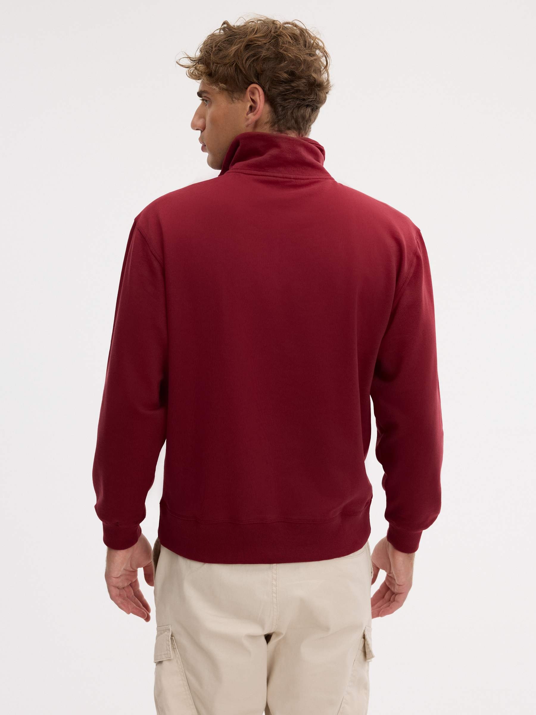 Sudadera cremallera semicisne lisa granate vista media frontal