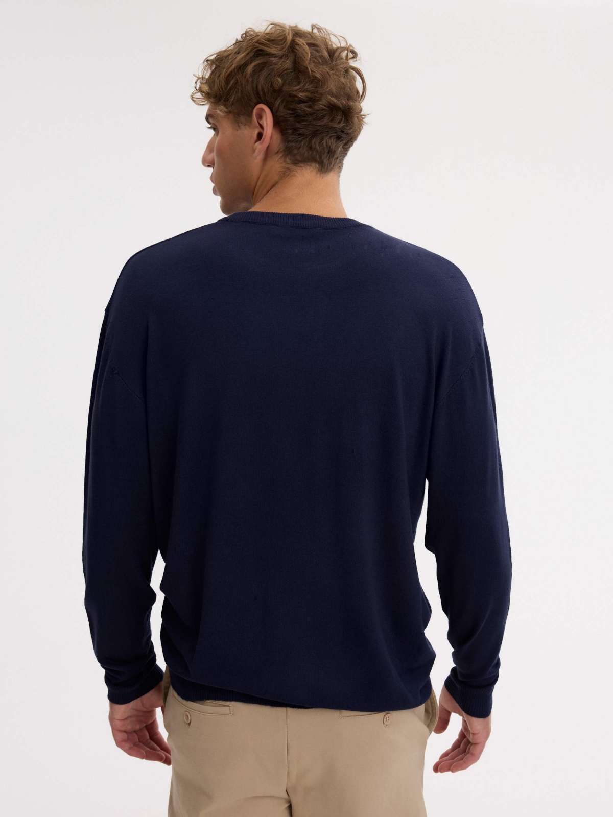 Jersey punto liso cuello redondo azul marino vista media trasera