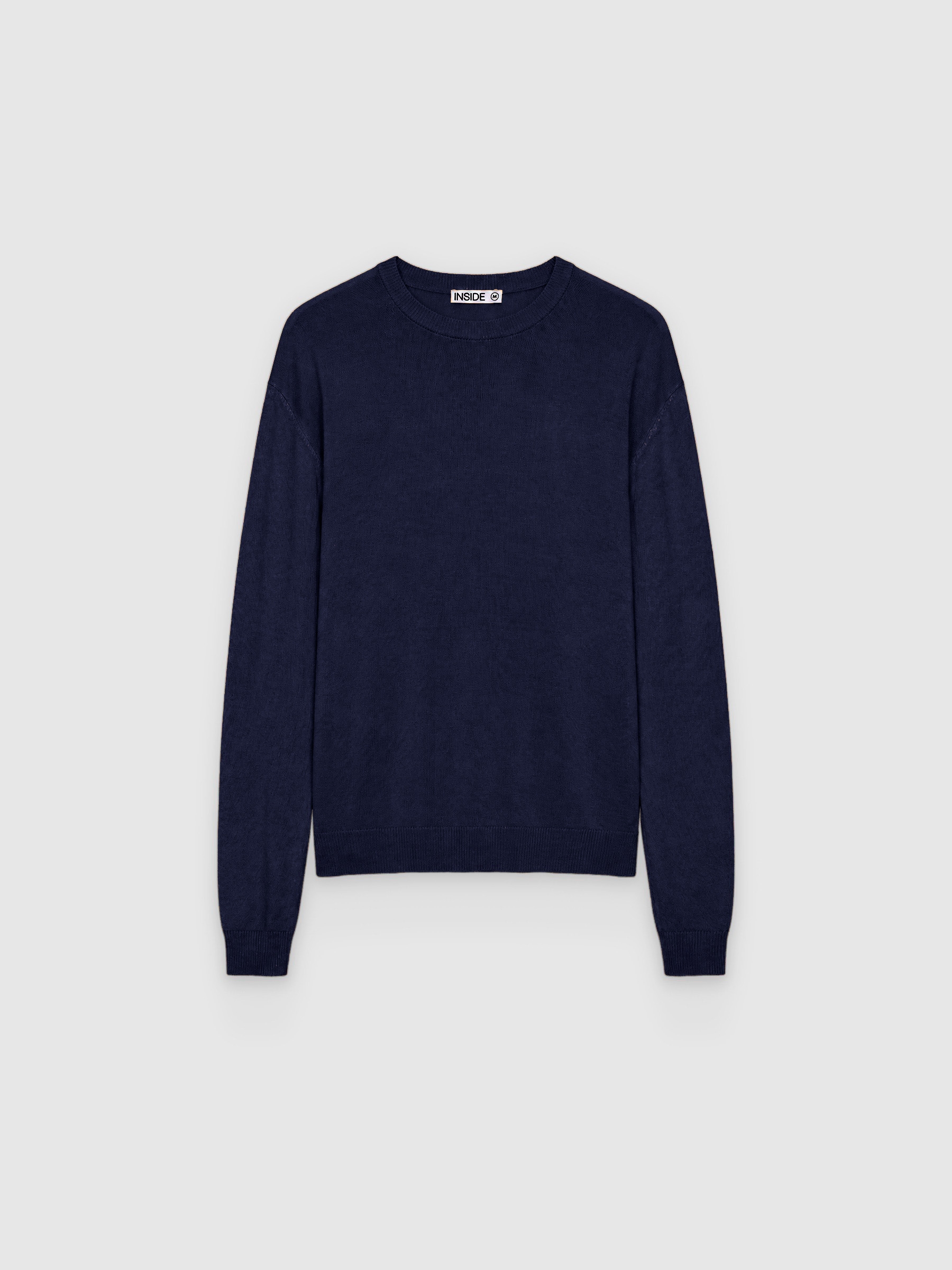 Plain knit jersey crew neck navy middle front view