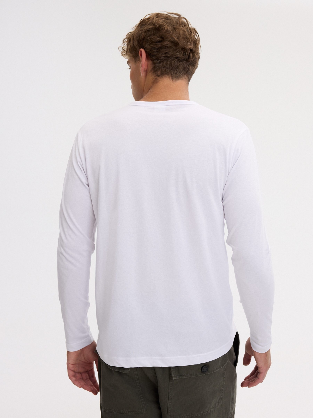 T-shirt básica de manga comprida branco vista meia traseira