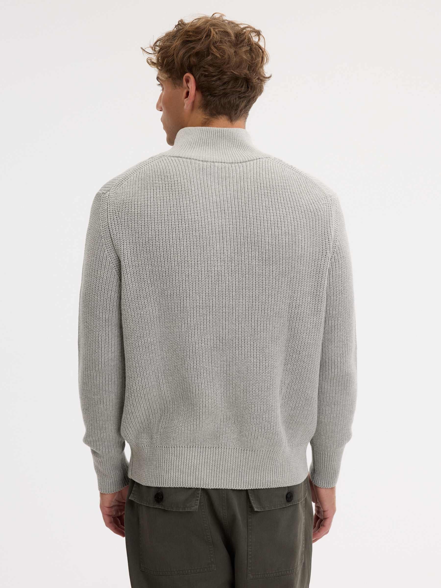 Pearl-knit sweater with zipper melange grey middle front view
