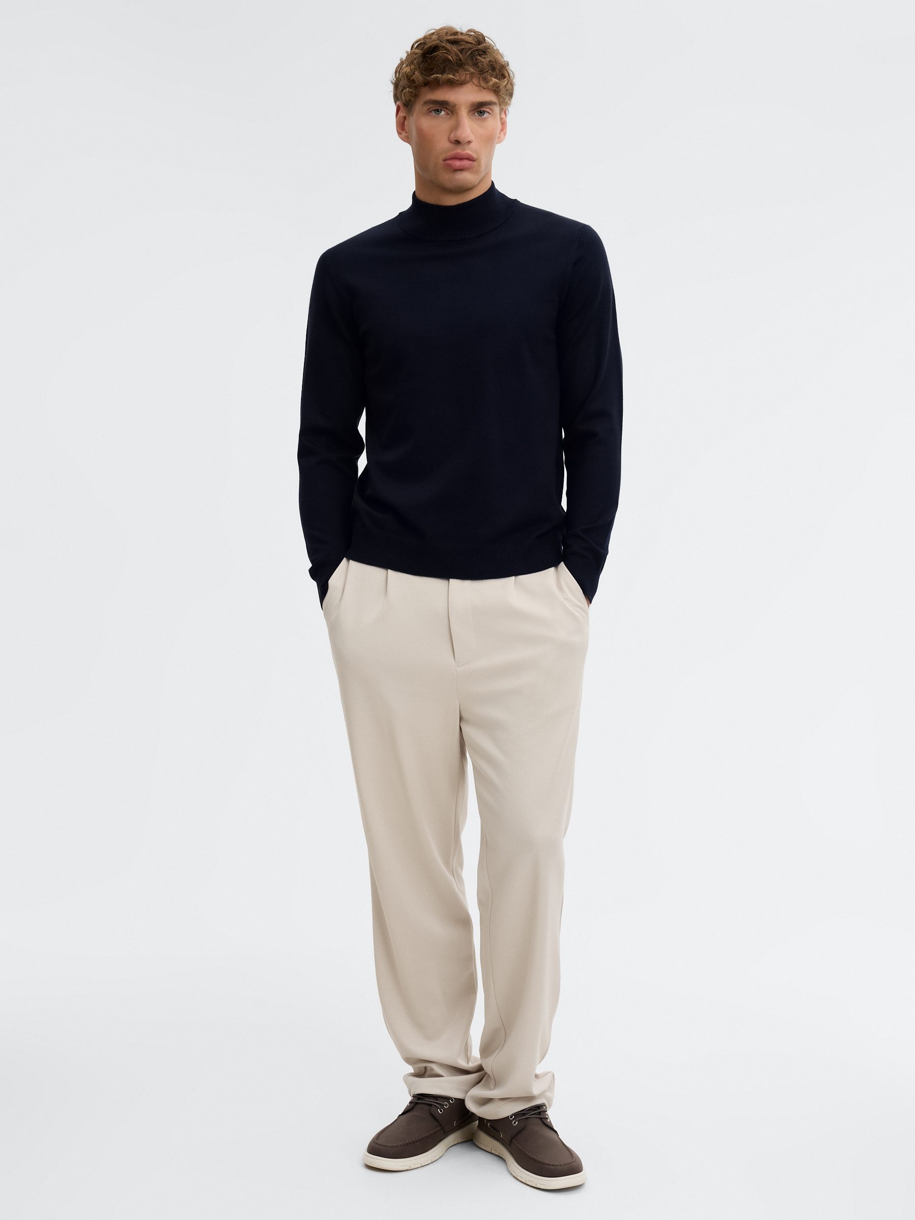 Basic regular turtleneck sweater navy middle front view