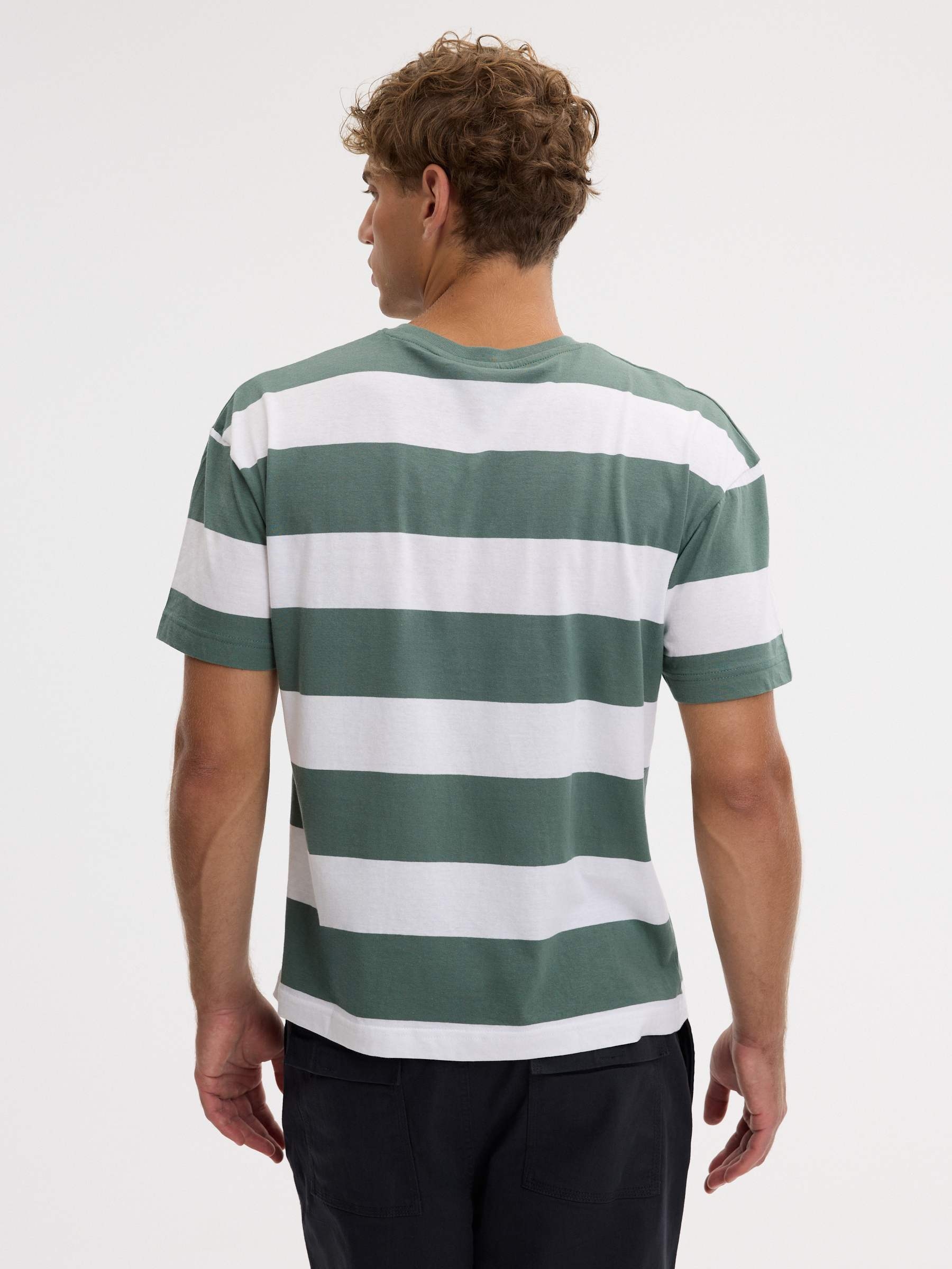 Camiseta rayas marineras verde vista media frontal