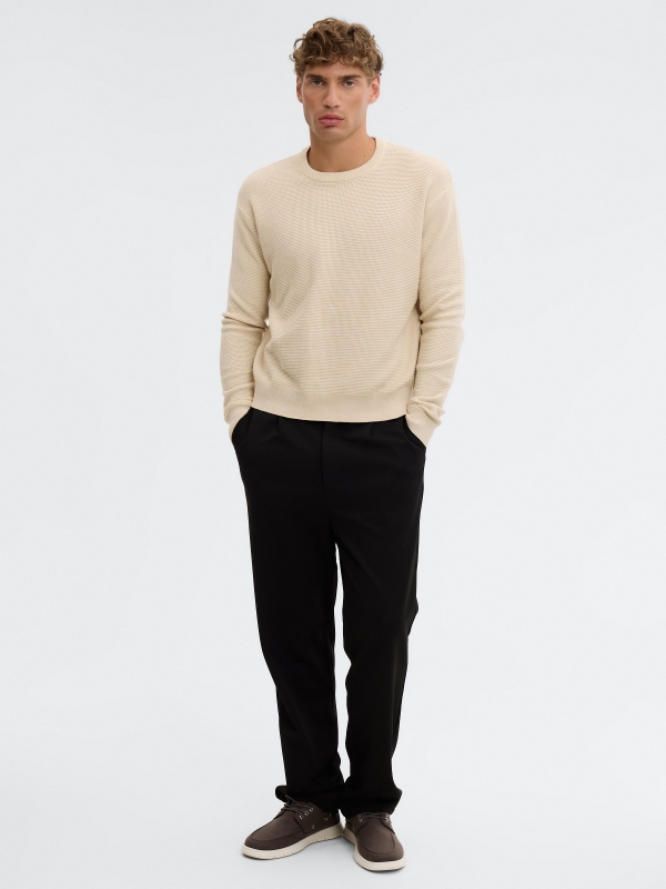 Regular plain-knit crew-neck sweater raw front view
