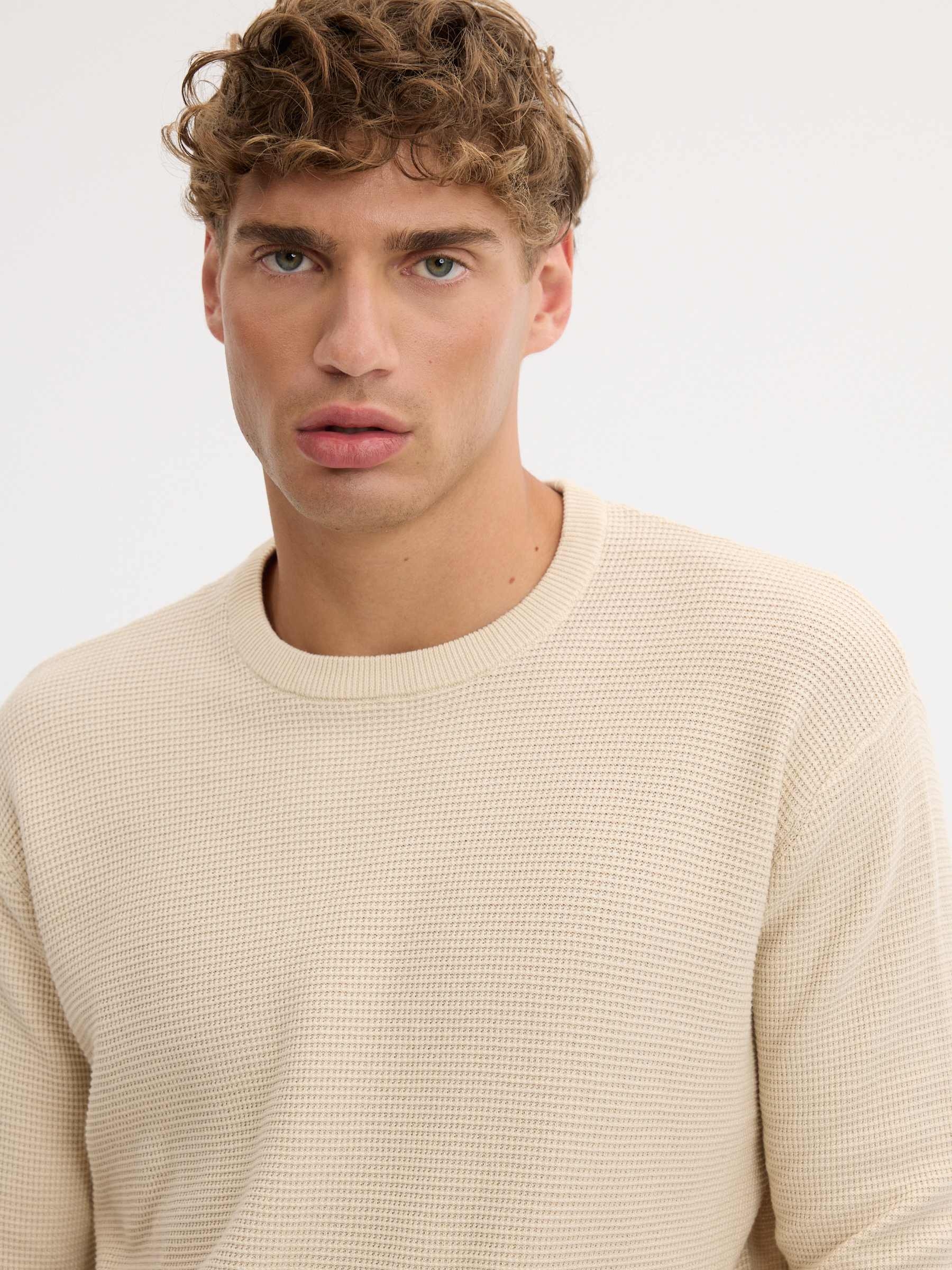 Regular plain-knit crew-neck sweater raw middle front view