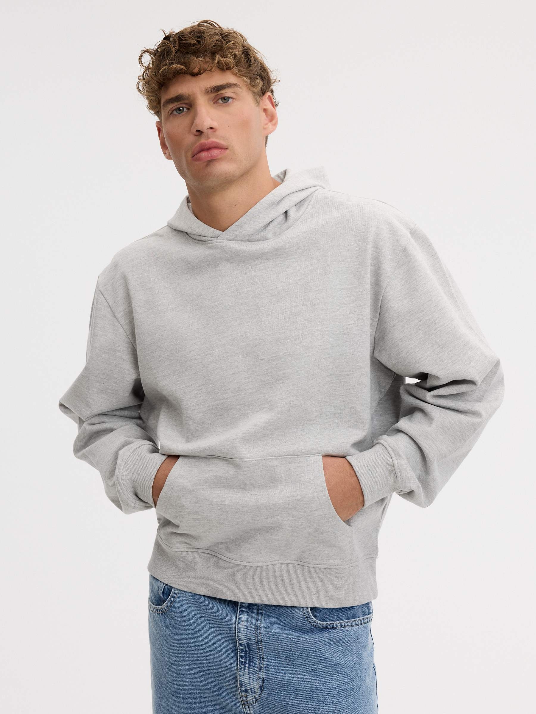 Basic regular hoodie light grey middle front view