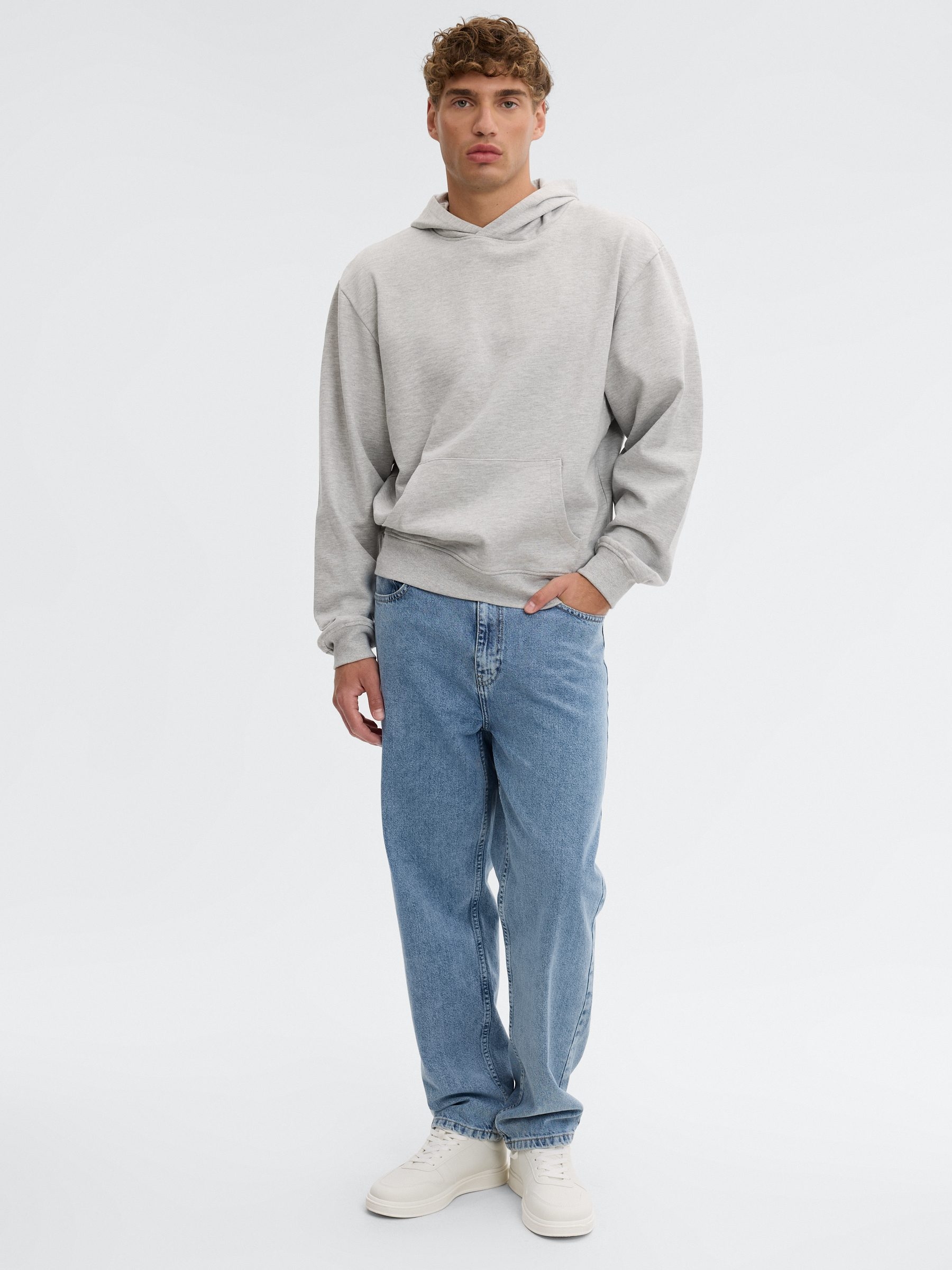 Basic regular hoodie light grey middle front view