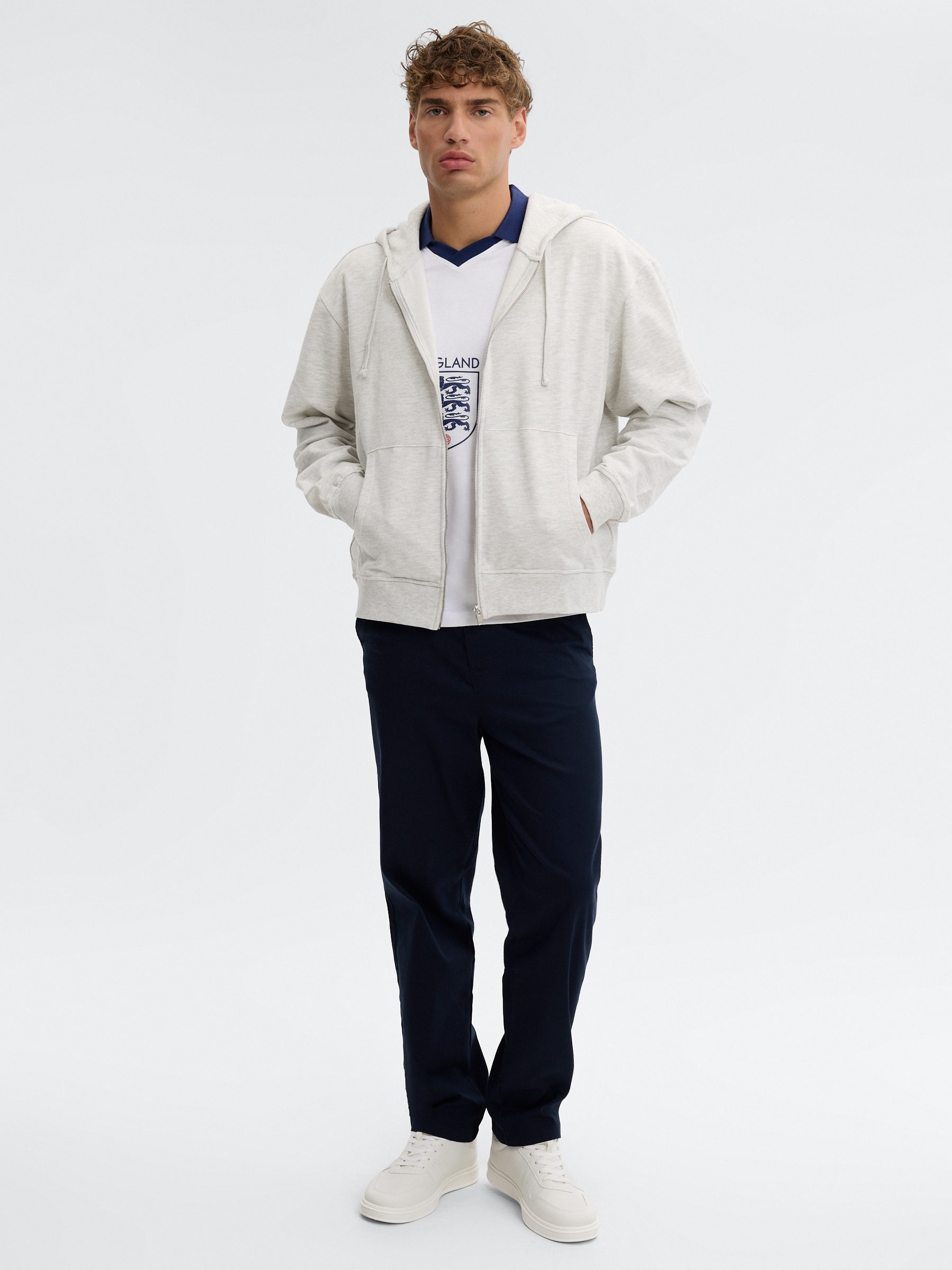  Oversized zip-up hoodie light grey vigore front view